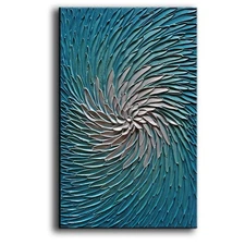 - Contemporary Art Oil Painting on Canvas 3D Metallic Blue and Silver Texture...