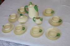 Vintage Doll 19 pc. Cream w/ Green Trim Child's Tea Set Czechoslovakia 1455 VGC