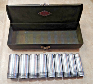 9pc S-K Sherman Klove 1/2" Drive 12pt Deep Sockets Org. Box 9/16" - 1-1/8" USA