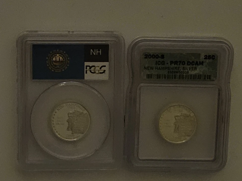 2- 2000-S Proof SILVER New Hampshire State Quarters 1-ICG PR70DC, 1-PCGS PR69DC - Image 2 of 4