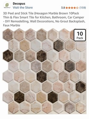 Decopus 3D Peel-and-Stick Hexagonal Faux Marble Backsplash Tile 10 Pack Brown B 