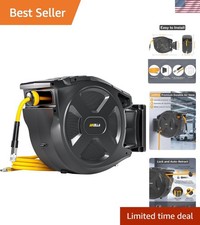 Retractable Air Hose Reel, 3/8" x 100Ft Flex Hybrid Air Hose Max 300PSI Kink-...