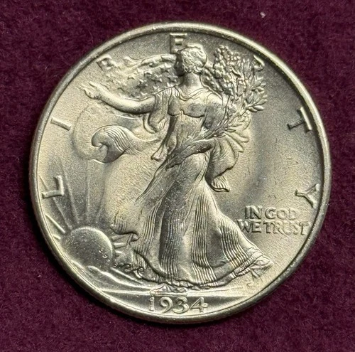 Lustrous Mint State 1934-P Walking Liberty Silver Half Dollar, Orig Uncirculated