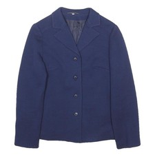 Womens Blue Wool Button Jacket S Tailored Plain Classic Stylish