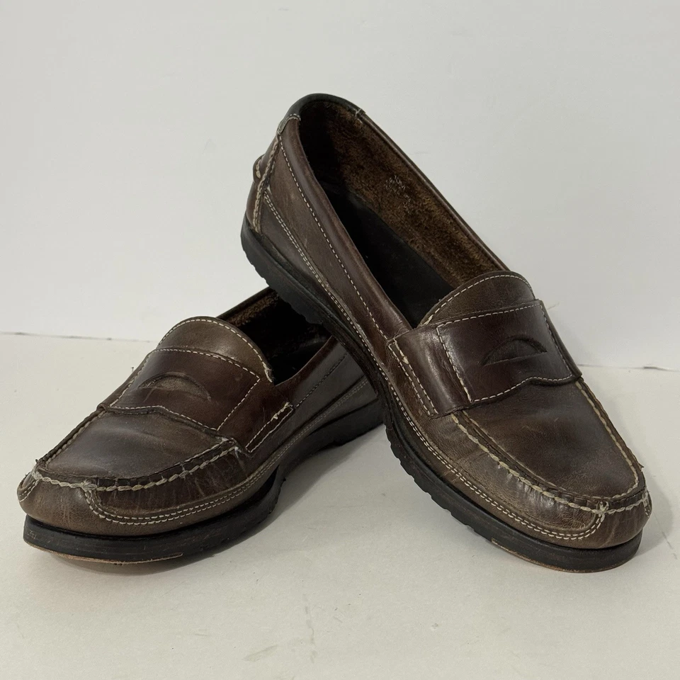 Zapatos Mocasines Nautica Para Hombre Cuero Marrón Sin Cordones Penny Talla 10 #85-5192 Usados en Excelente Condición Foto 2 de 4
