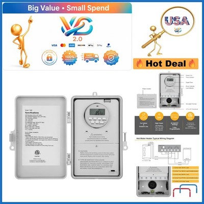 Heavy Duty Digital Pool Timer Switch 40A 7-Day Programmable Outdoor Gray