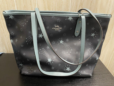 COACH - Star Printed PVC Tote Bag Navy/Baby Blue. Double handle straps.