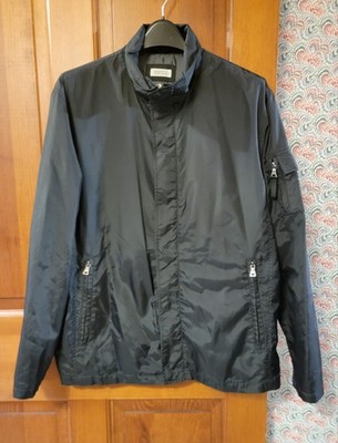 Barneys New York Mens L Black Nylon Tech Windbreaker Bomber Flight Jacket