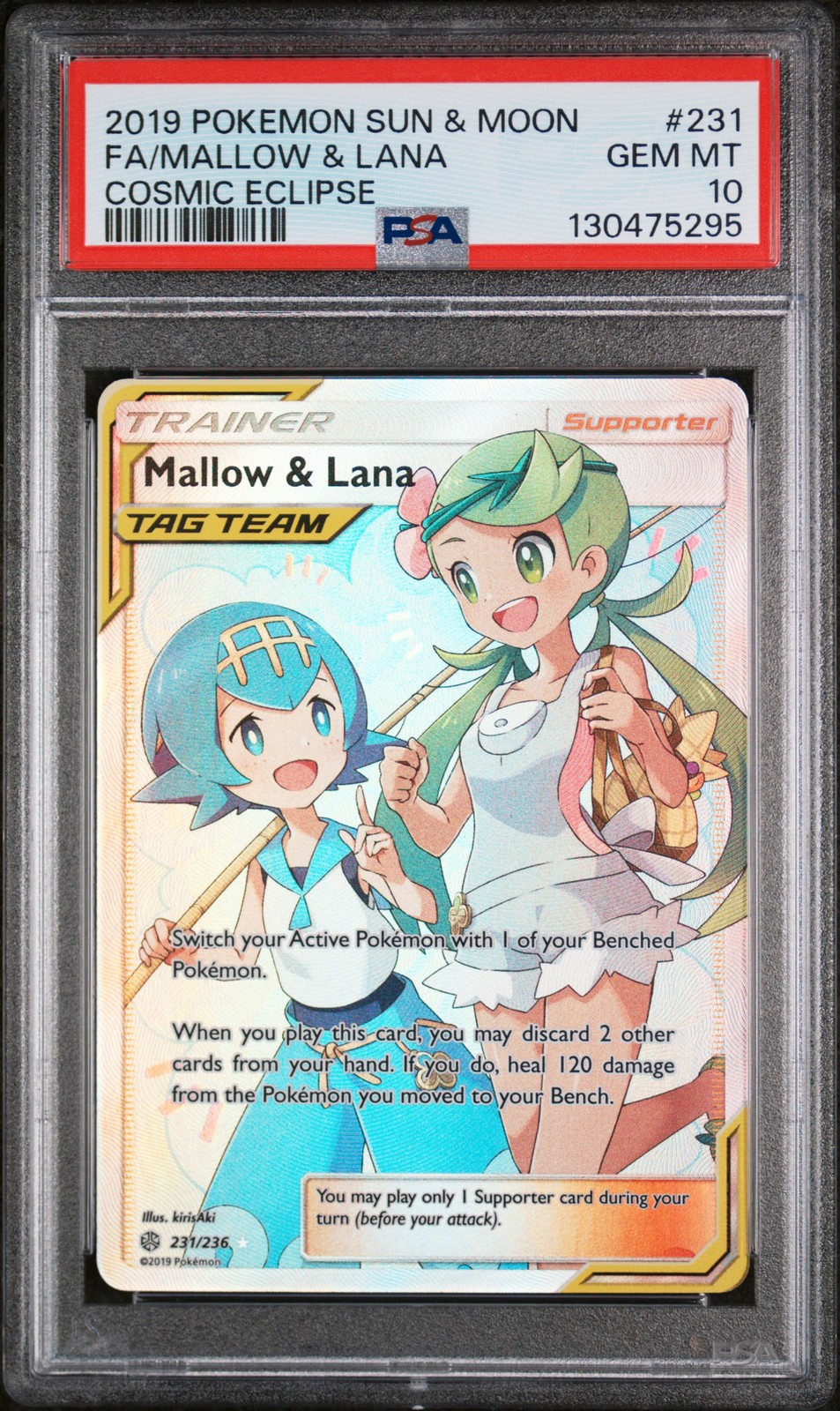 2019 POKEMON SUN & MOON COSMIC ECLIPSE #231 FULL ART/MALLOW & LANA PSA 10