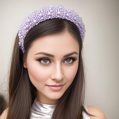 Lavender Pearl Embellished Headband ✨ Garden Party Bridal Chic  Hair Accessory Elevate Your Bridal Style: Lavender Flower Pearl Headbands  main image 2