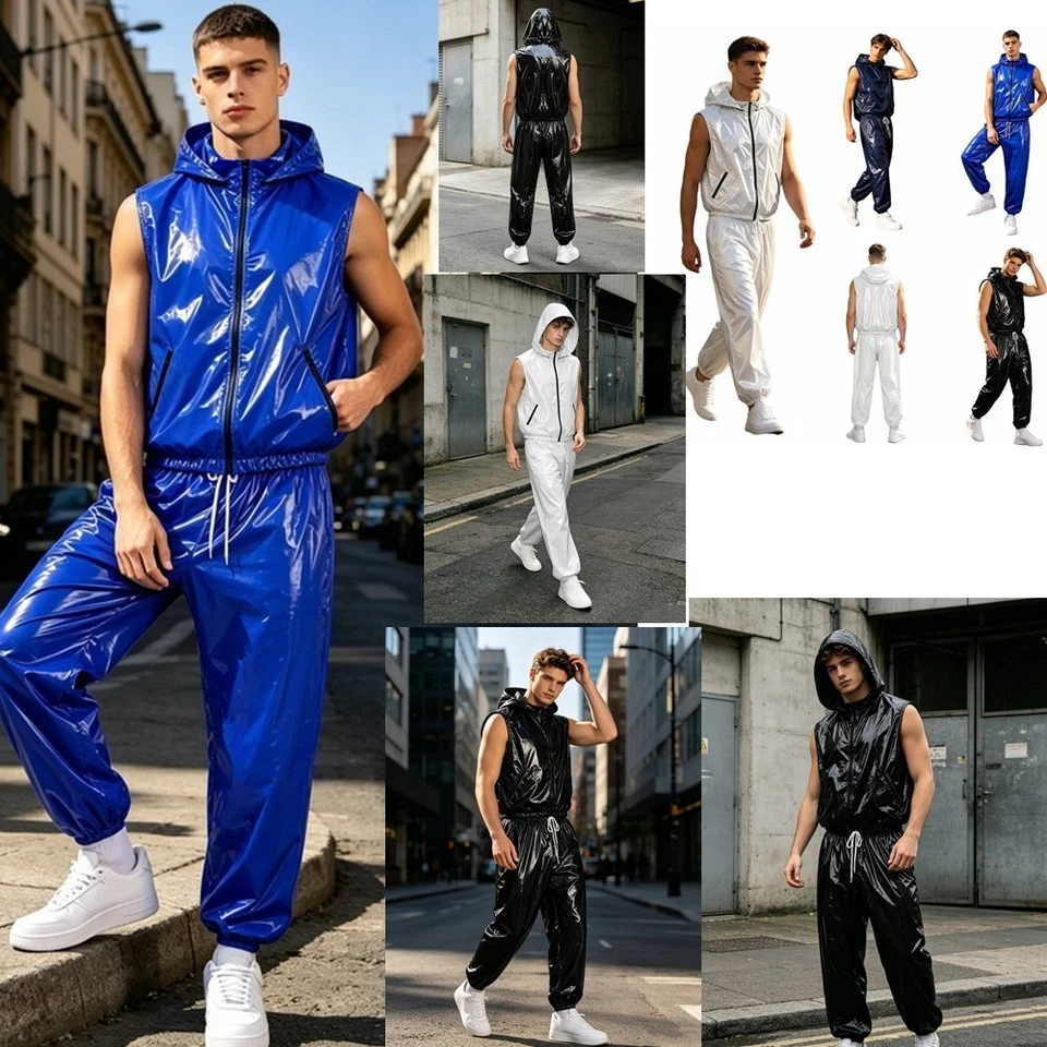 DE iEFiEL Herren Kapuzenshirt Mit Hosen Sommer Outfit Sweatanzug Wetlook Shirt - Bild 2 von 4