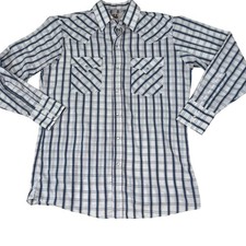 Ely Cattleman Men's Plaid Pearl Snap Western Shirts Size M Blue White
