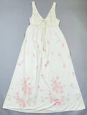 Vtg 70s 80s JCPENNY Lingerie Dress Nightgown Floral Keyhole Tie Babydoll Sz L