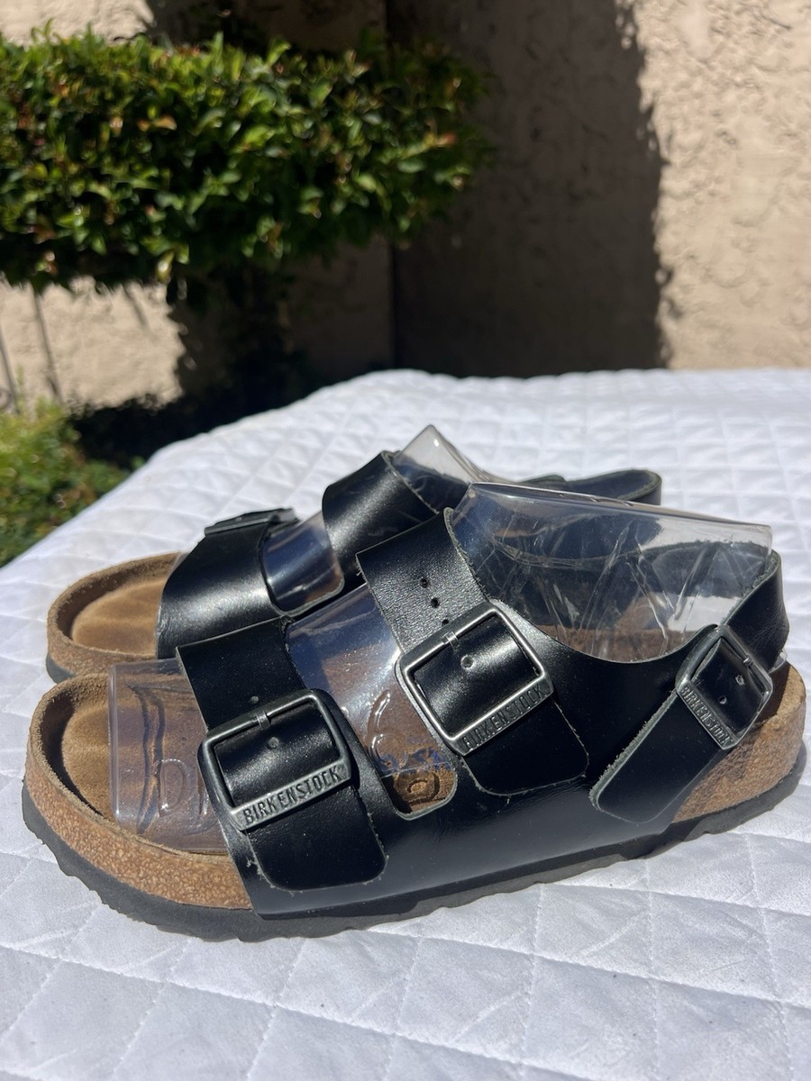 Clean! Birkenstock Milano Sandals Black Smooth Leather