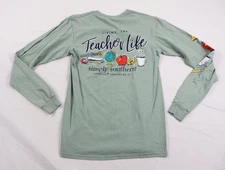 Simply Southern T-shirt Women's Small (S) Green Long Sleeve Teacher Life
