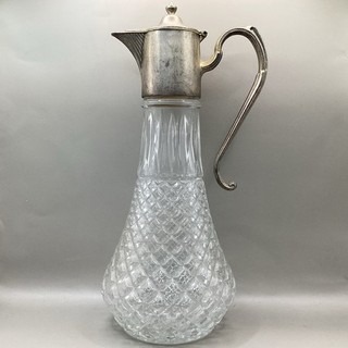 Claret Jug Silver Plated Cut Glass Crystal Decanter Wine Vintage 29 cm TE#8610
