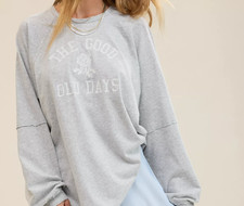 AERIE OFFLINE Over-sized L/S "Good Old Days" Tee-Gray-NWT Women's M(8/10)