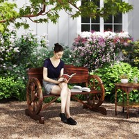 Outsunny Gartenbank Holz, 2-Sitzer Sitzbank Im RäDernform, Wetterfest Holzbank