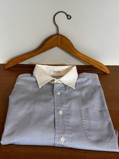 Men's Dress Shirt Blue With White Collar 18.5/35 Cotton Harold's Houston Used.