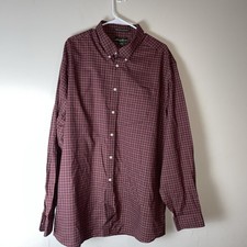 EDDIE BAUER Shirt Mens TALL XXL Burgundy Plaid Relaxed Fit Wrinkle Free.