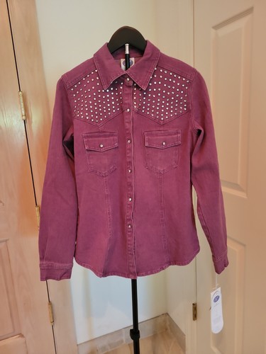 Diane Gilman DG2 Crystal Studs Rose Jean Jacket Buttons/Pckts MED NWT FREE SHIP!
