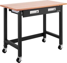 Ultragraphite Wood Top Workbench on Wheels with Sliding Organizer Drawer Table,