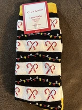 Club Room Men's Novelty Christmas Holiday Crew Socks One Size Candy Cane Stripe
