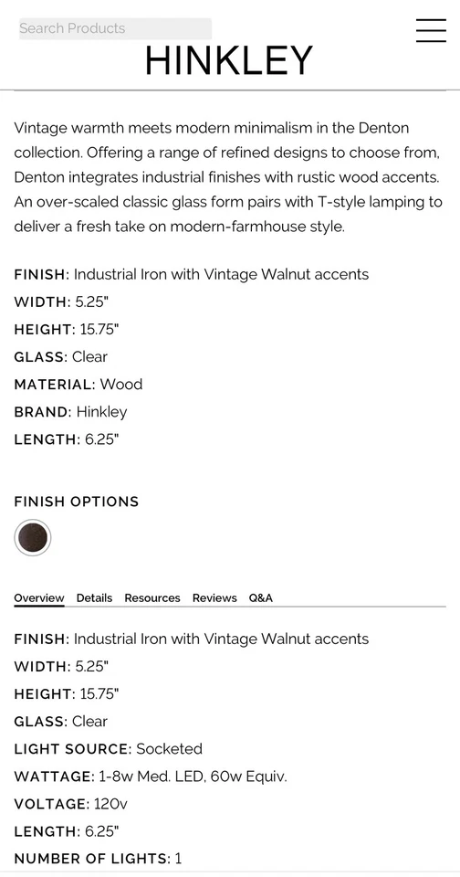 Hinkley Lighting - Denton 系列壁灯 — 第 3/4 张图片