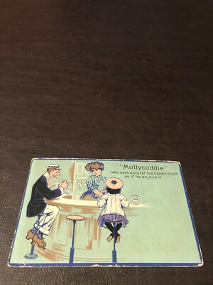 EARLY 1908 - HUMOR - POSTED POSTCARD - MOLLYCODDLE -WHO EATS A BIG FAT ICE CREAM