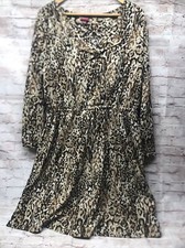 Merona Dress Size XL Leopard Cheetah Drawstring Waist Long sleeve Crew Neck