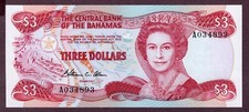 BAHAMAS 3 DOLLARS Banknote 1984  Zustand I  UNC  FDS  S/N A034893  P. 44a