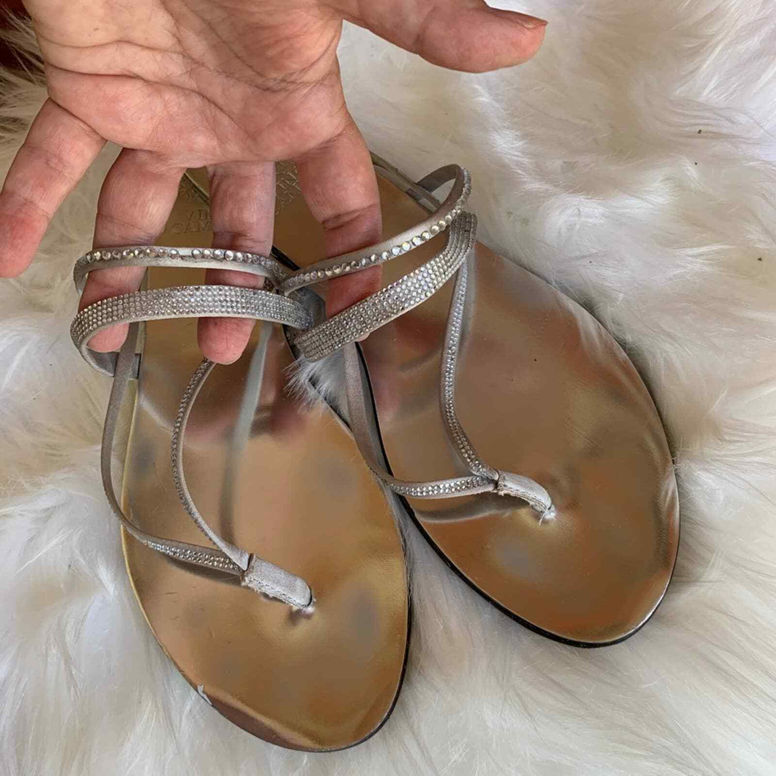 Vince Camuto Sandals Silver Strappy Rhinestone Thongs Size 9.5 | eBay