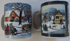 Lang and Wise Collector Mugs 1999 Christmas Set of 2 Road Home, Sleigh Ride Used