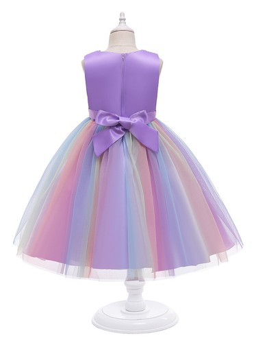 New Girls Sequin Party Dress Flower Bow Rainbow Princess Birthday Kids Clothes - Picture 4 of 10