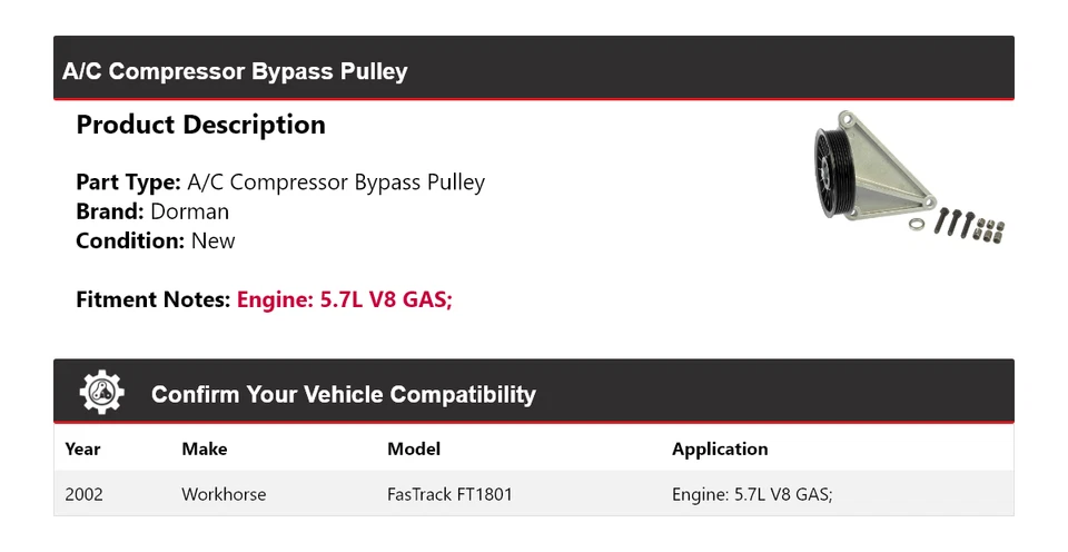 Polea de derivación compresor de aire acondicionado para Workhorse FasTrack FT1801 2002 Dorman Foto 2 de 4