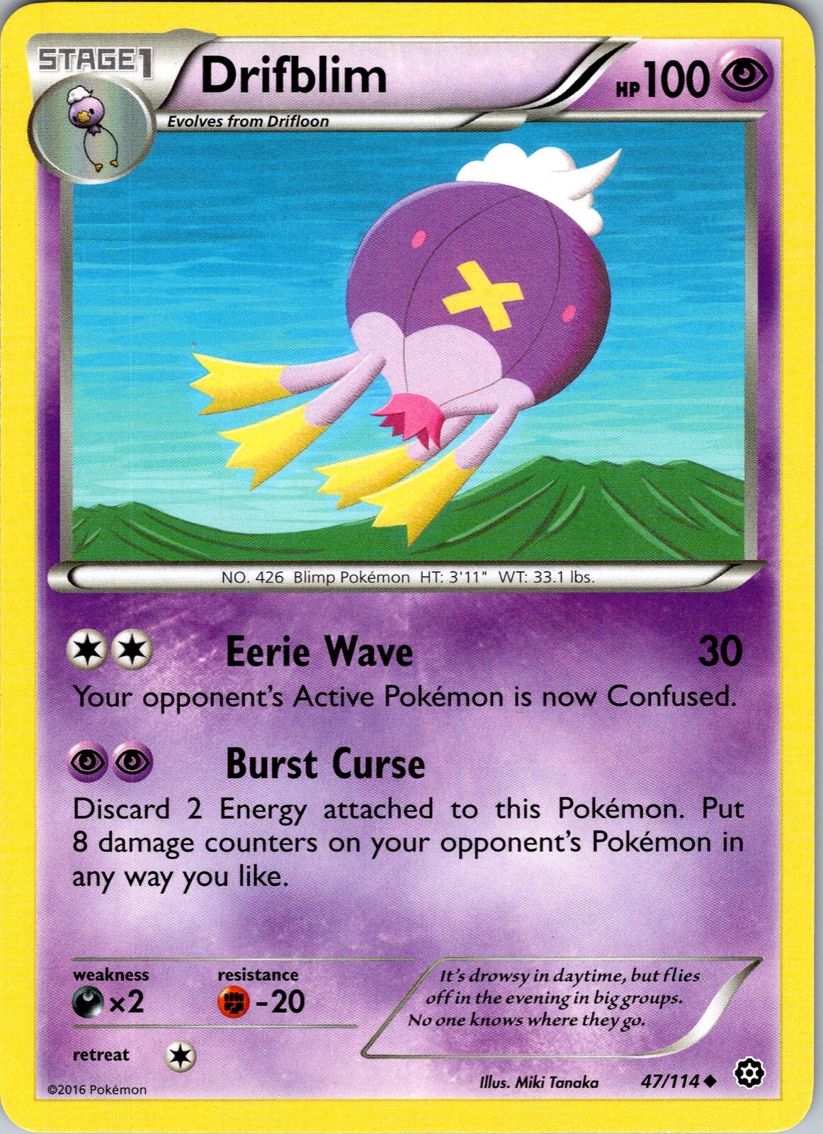 Pokemon TCG Drifblim XY Steam Siege 47/114 Regular Uncommon Card NM