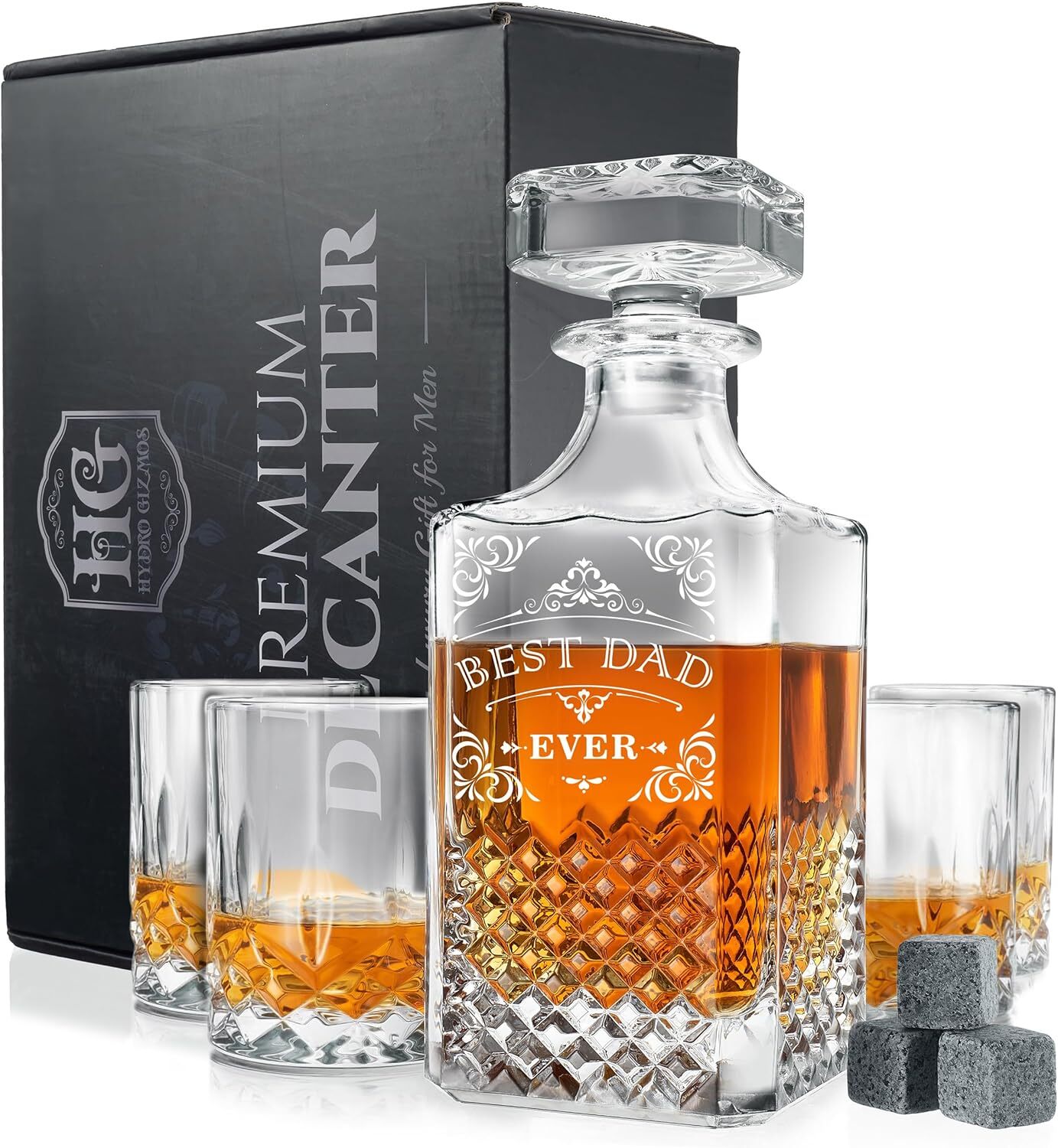 Luxury Whiskey Decanter Set For Men - Best Dad Gift With Custom Engraving