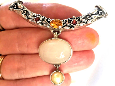 HANDWERKLICH GEFERTIGT ~ NEPAL STERLING ~ EDELSTEIN CITRIN GRANAT MONDSTEIN PERLE ANHÄNGER