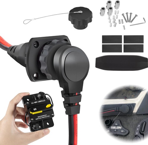 Kit Disjoncteur 60A + Prise Moteur à La Traîne – MKR-27 & MKR-28 – Pour Minn Kota 12V/24V/36V/48V – Câble 8 AWG Inclus