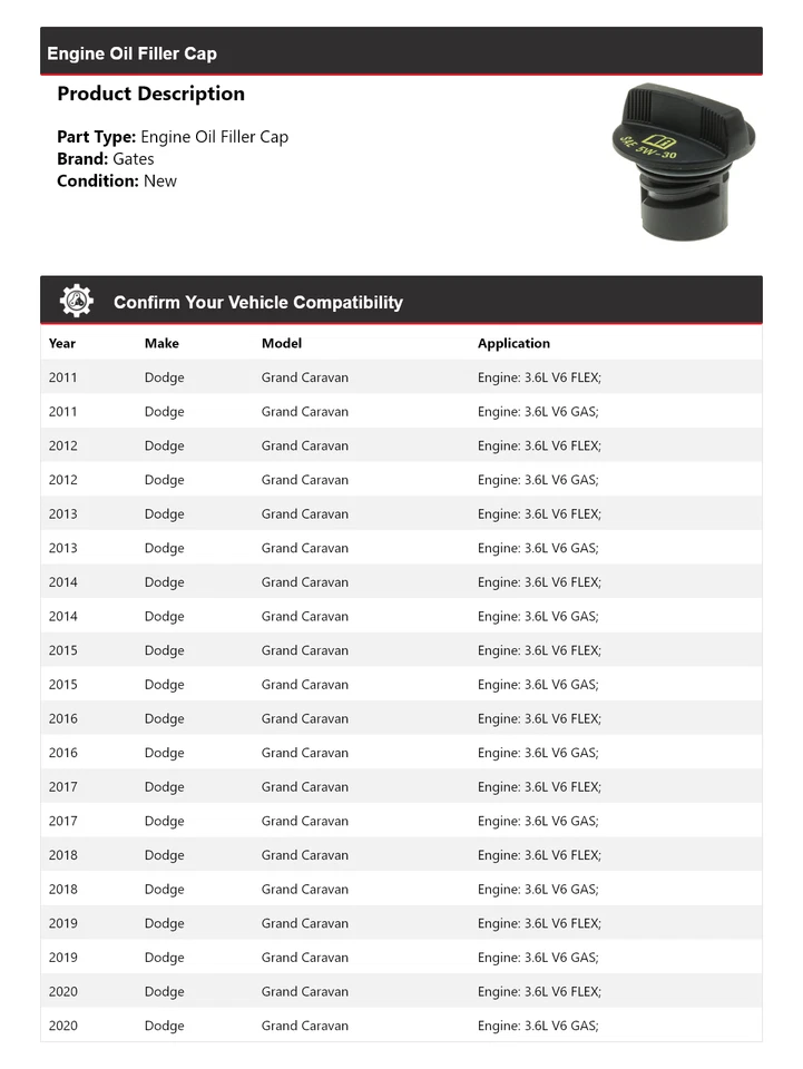 Tapa de llenado de aceite para motor Dodge Grand Caravan 2011-2020 puertas 2012 2013 2014 Foto 2 de 4
