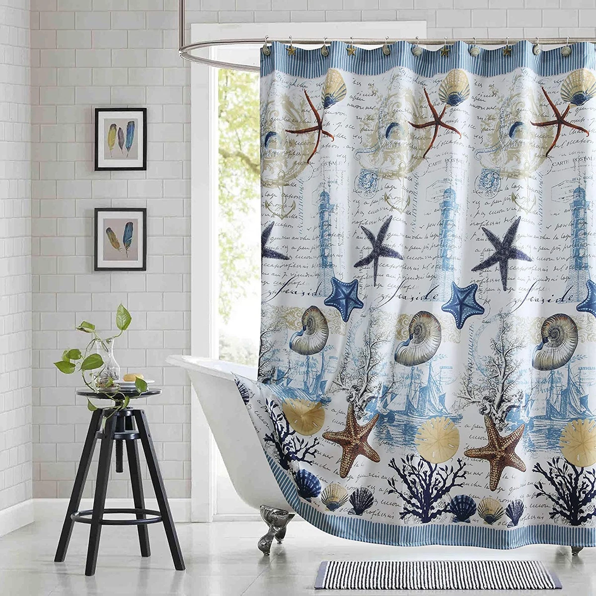 Fabric Beach Shower Curtain, under the Sea Coastal Shower Curtain