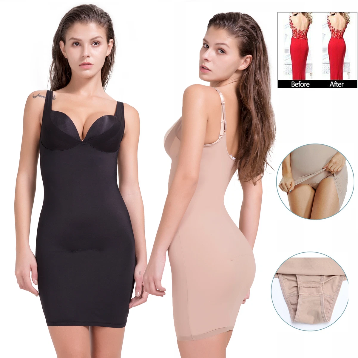 Women Long Full Slips Body Shaper for Under Dress Tummy Control