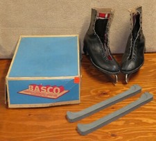 Mens Vtg. BASCO ICE SKATES Insulated Black Elk Sheffield Steel Blades Sz 10 Box