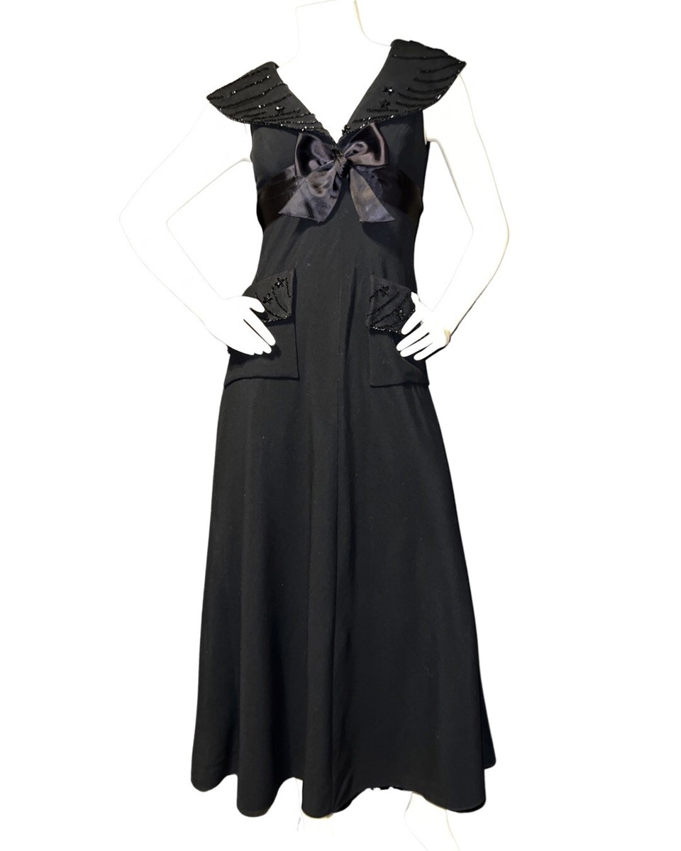 formal nautical dress MG Couture Black Sleeveless Beaded Cocktail S/M Collar 15/11