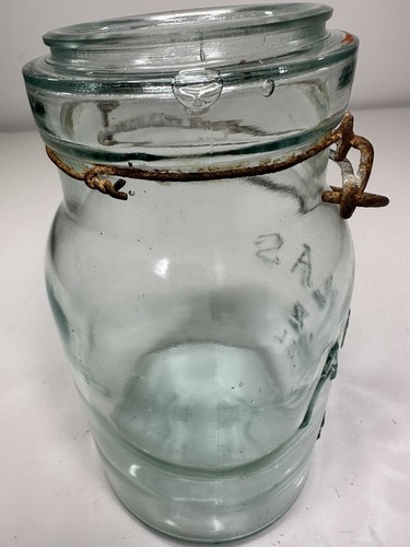 ATLAS E-Z Seal Blue Glass 1 Qt Canning Bottle Jar with Glass Lid & Wire Antique - Picture 10 of 11