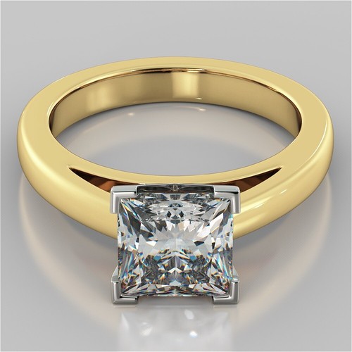 14K Yellow Gold Princess Cut Lab Grown Diamond Engagement Ring for Women - 第 1/7 張圖片