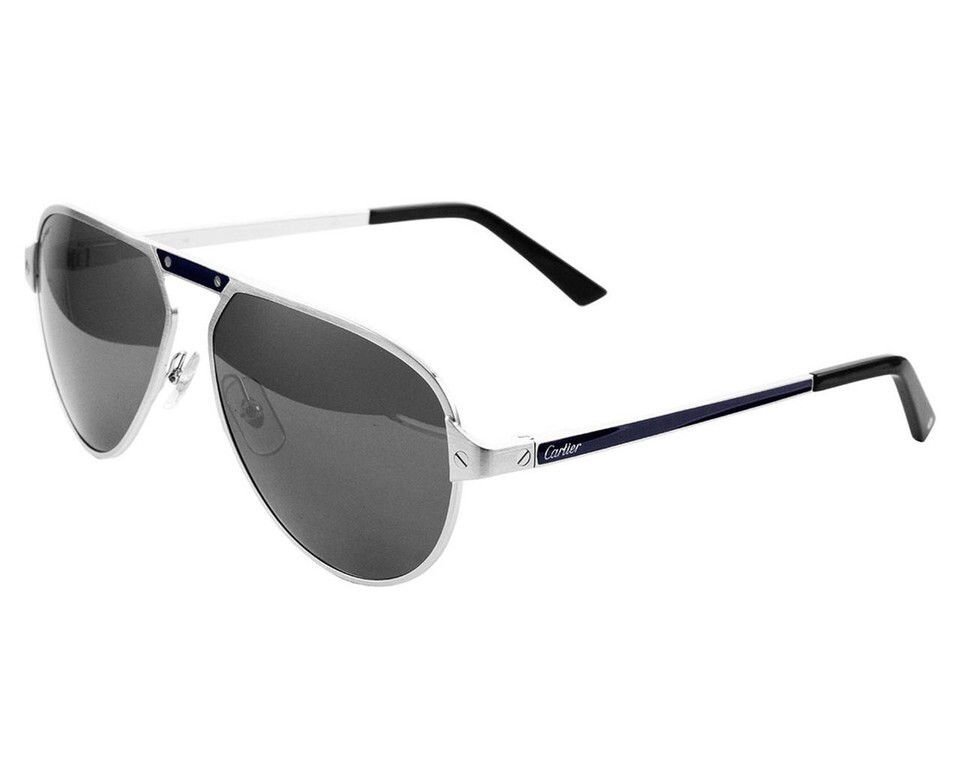 Cartier CT0101S 004 Men's Pilot Silver Lens Metal Sunglasses for