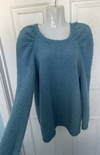 LC Lauren Conrad Sweater Puff Sleeve Aqua Blue Medium Tunic Knit