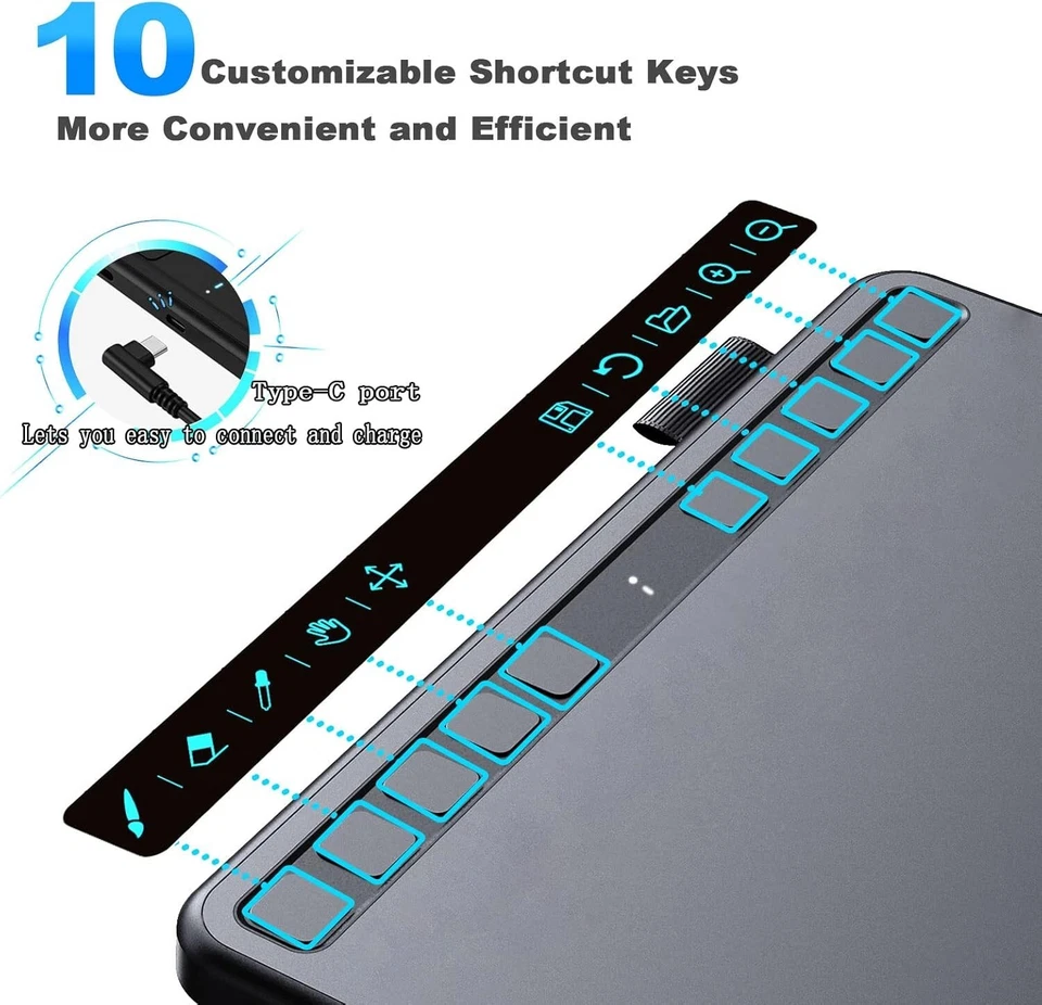 UGEE S640W Zeichentablett, kabellos, 15,2 x 10,2 cm, mit 10 Tasten und 8192 Stif - Bild 2 von 4