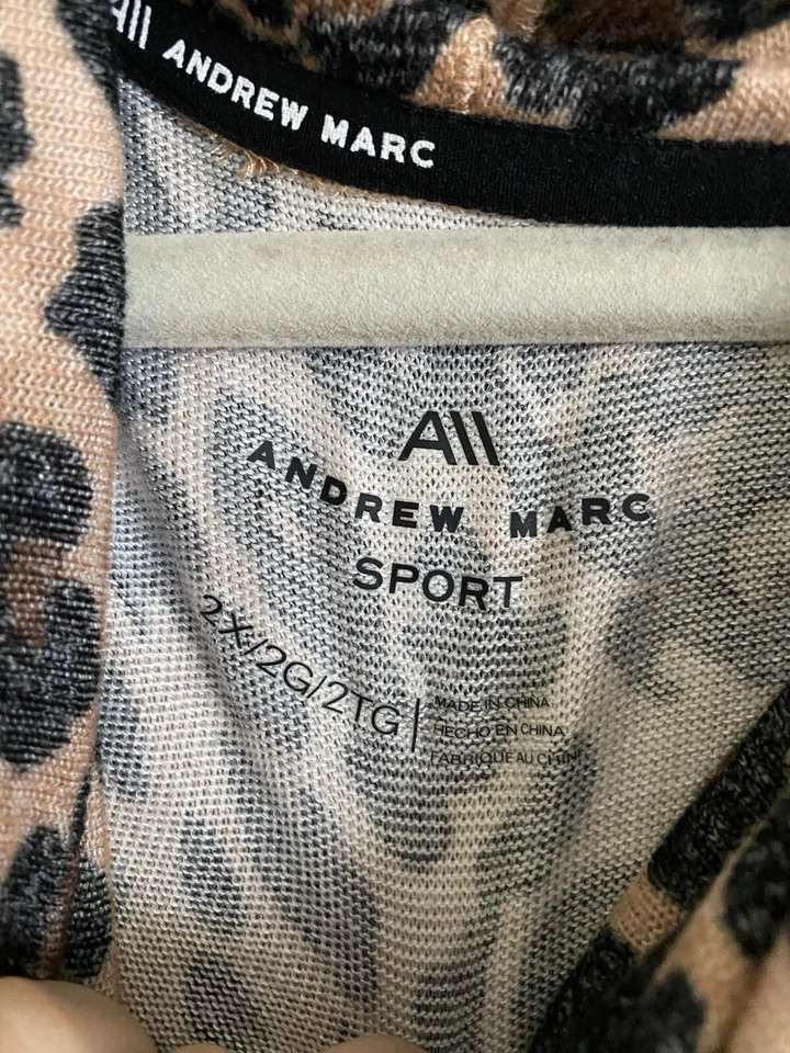 Camisa Andrew Marc Leopardo Manga Larga Talla 2X Estampado Animal Capucha Cuello Atletismo Foto 3 de 4